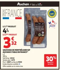 Saucisses de Montbéliard IGP Auchan À Table en France
