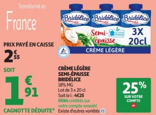 Crème légère semi-épaissse Bridelice 18% MG