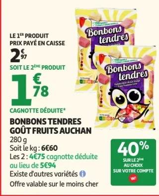 Bonbons tendres goût fruits Auchan