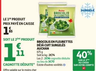 Brocolis en fleurettes déjà cuit surgelés Auchan