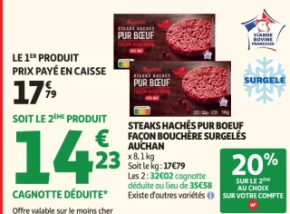 Steaks hachés pur boeuf façon bouchère surgelés Auchan