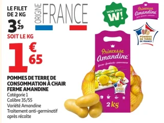 Pommes de terre de consommation à chair ferme Princesse Amandine
