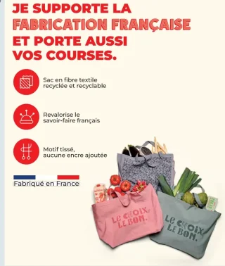 Sac cabas en fibre textile recyclée et recyclable