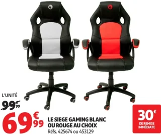 Le siège gaming blanc ou rouge au choix