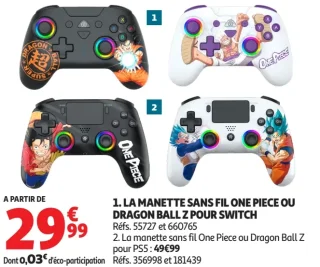La manette sans fil One Piece ou Dragon Ball Z pour Switch