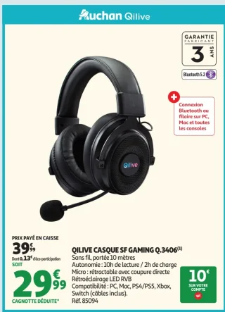 Casque gaming sans fil Qilive Q.3406