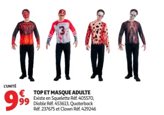 Top et masque adulte (Squelette, Diable, Quaterback, Clown)