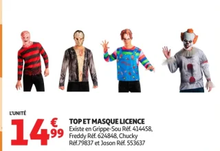Top et masque licence adulte (Grippe-Sou, Freddy, Chucky, Jason)