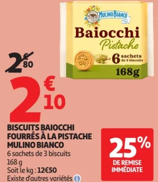 Biscuits Baiocchi fourrés à la pistache Mulino Bianco