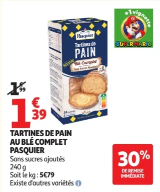 Tartines de pain au blé complet Pasquier