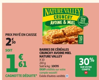 Barres de céréales crunchy avoine & miel Nature Valley