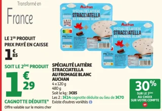 Spécialité laitière stracciatella au fromage blanc Auchan