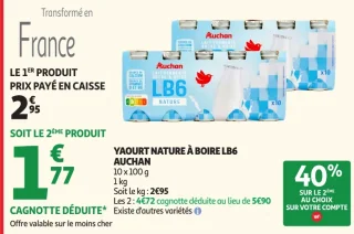 Yaourt nature à boire LB6 Auchan