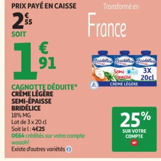 Crème légère semi-épaisse Bridélice