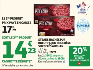 Steaks hachés pur bœuf façon bouchère surgelés Auchan