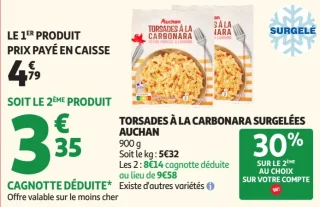 Torsades à la carbonara surgelées Auchan