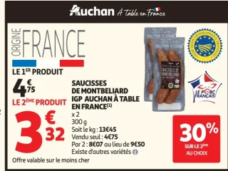 Saucisses de Montbéliard IGP Auchan à Table