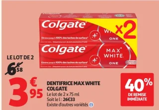 DENTIFRICE MAX WHITE COLGATE Le lot de 2 x 75 ml