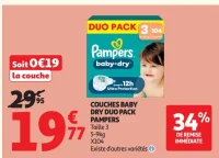 COUCHES BABY DRY DUO PACK PAMPERS Taille 3 5-9kg X104