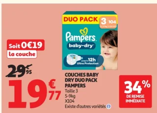 COUCHES BABY DRY DUO PACK PAMPERS Taille 3 5-9kg X104