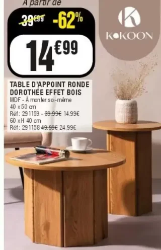 Table d'appoint ronde Dorothée effet bois Kokoon