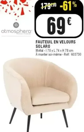 Fauteuil en velours Solaro Atmosphera