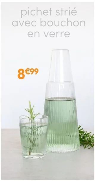 Pichet strié avec bouchon en verre scandi LIFE