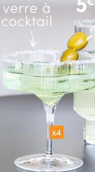 Verre à cocktail strié x4