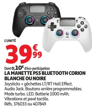 La manette PS5 Bluetooth Corion blanche ou noire