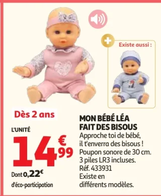 Poupon Mon Bébé Léa fait des bisous One Two Fun