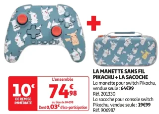 La manette sans fil Pikachu + La sacoche