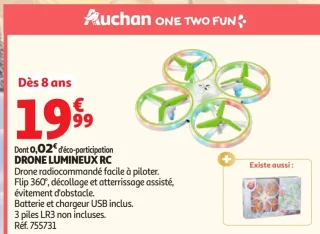 Drone lumineux RC Auchan One Two Fun