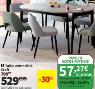 Table extensible Craft