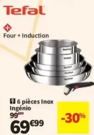 Batterie de cuisine Tefal Ingenio Cook Eat 6 pièces Inox