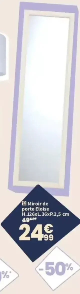 Miroir de porte Eloise H.126xL.36xP.2,5 cm