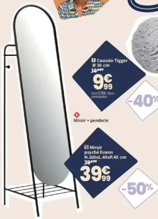 Miroir psyché Evann H.160xL.40xP.45 cm