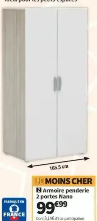 Armoire penderie 2 portes Nano