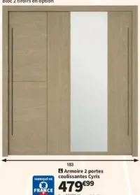 Armoire 2 portes coulissantes Cyris
