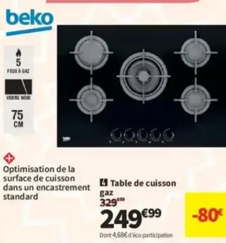 Table de cuisson gaz Beko HILW752232SB