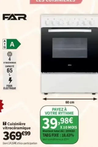 Cuisinière vitrocéramique FAR CV606024W