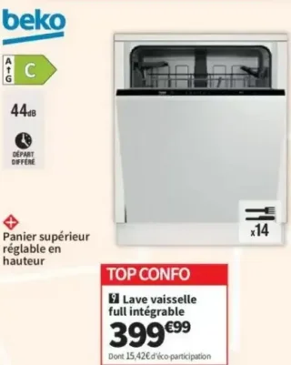 Lave vaisselle full intégrable Beko BDIN16444