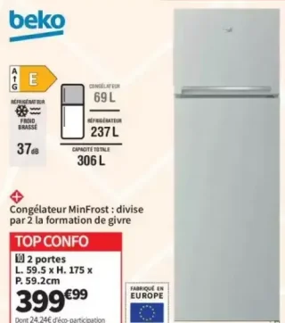 Réfrigérateur 2 portes Beko RDSA310M40SN