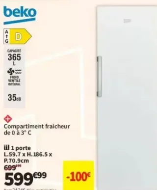 Réfrigérateur 1 porte Beko B1RMLNE445W