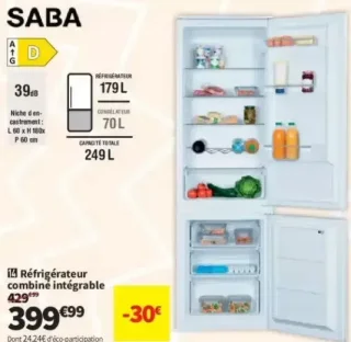Réfrigérateur combiné intégrable Saba CBI2426DW