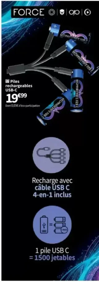 Piles rechargeables USB-C Force Power Lite