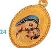 Pendentif Médaille émaillée Vierge à l'Enfant Or 18 Carats Le Manège à Bijoux