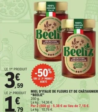 Miel d'Italie de fleurs et de châtaignier Beeliz