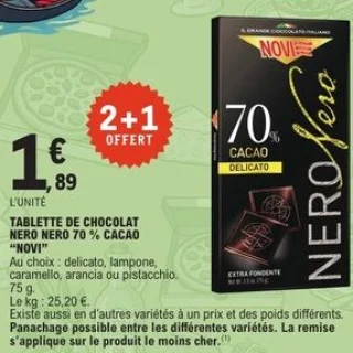 Tablette de chocolat Nero Nero 70% Cacao Novi