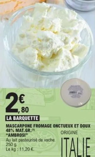 Mascarpone fromage onctueux et doux 48% MAT.GR. Ambrosi