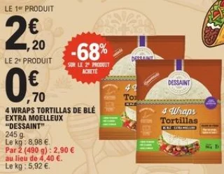 4 Wraps tortillas de blé extra moelleux Dessaint